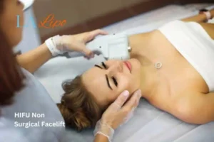 Woman having Hi-Fu to reduce wrinkles Billingshurst.