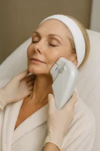 Woman receiving HIFU non surgical facelift treatment Billingshurst