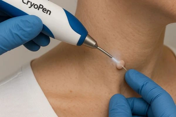 Person receiving Cryotherapy skin tag removal Billingshurst