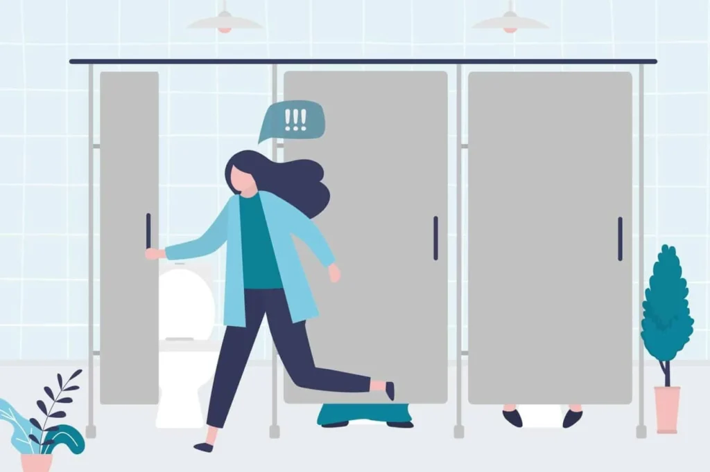 graphic of Urine incontinence Billingshurst woman running to the toilet.